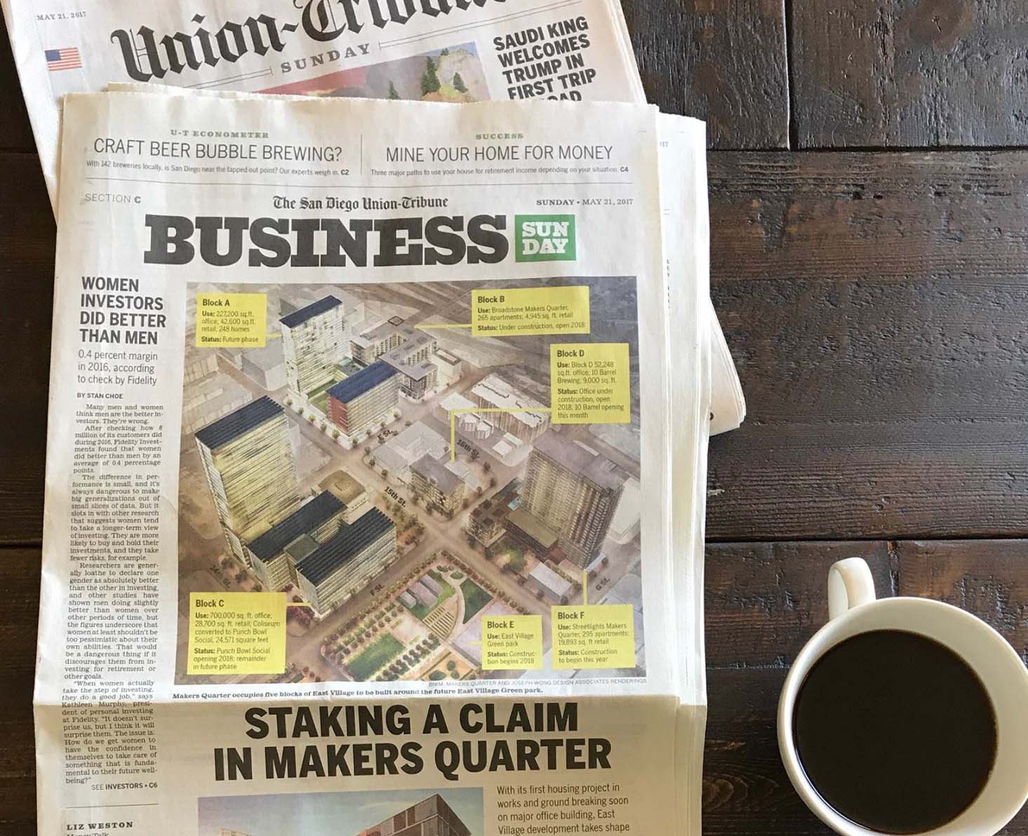 Makers Quarter Featured on the Front Page of the San Diego Union Tribune